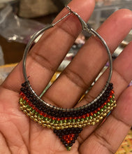 Load image into Gallery viewer, Love and Liberation (Red, Black, Green and Gold Beaded Hoops)
