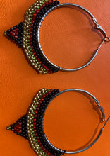 Load image into Gallery viewer, Love and Liberation (Red, Black, Green and Gold Beaded Hoops)
