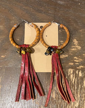 Load image into Gallery viewer, Leather and Tiger&#39;s Eye hoops
