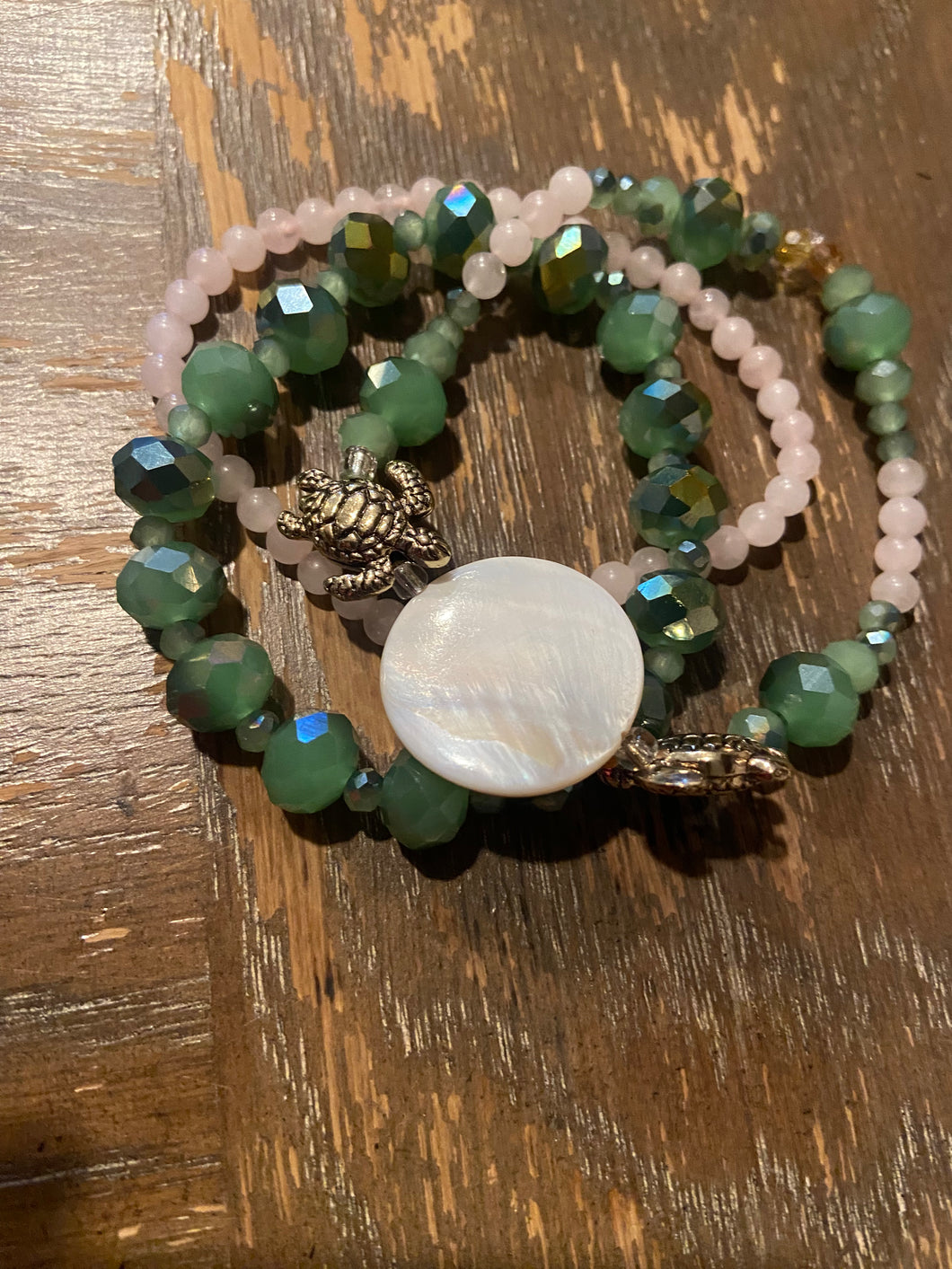 Pink rose quartz sea turtle bracelet (AKAs Set of 3)