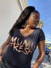 Load image into Gallery viewer, Mumu Fresh Black &amp; Gold Women’s V Neck T Shirt
